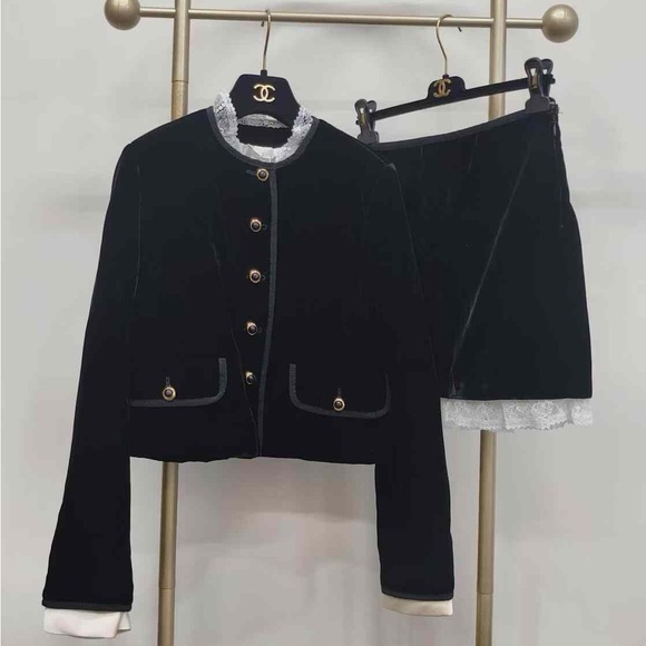 Miu Miu Jackets & Blazers - Authentic Miu Miu Black Velvet Jacket and Skirt Set with Gold Accents